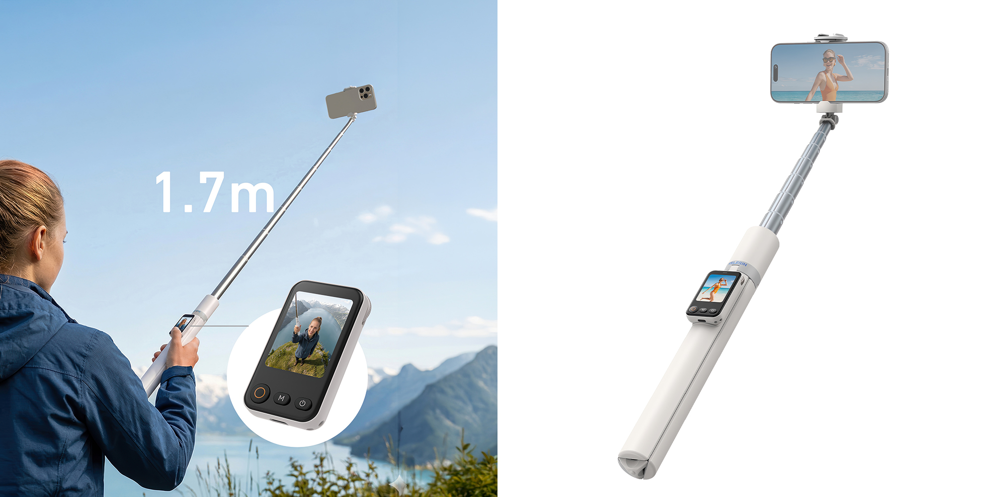 Selfie stick z monitorem podglądowym Telesin P1-CSS-02 do smartfonów